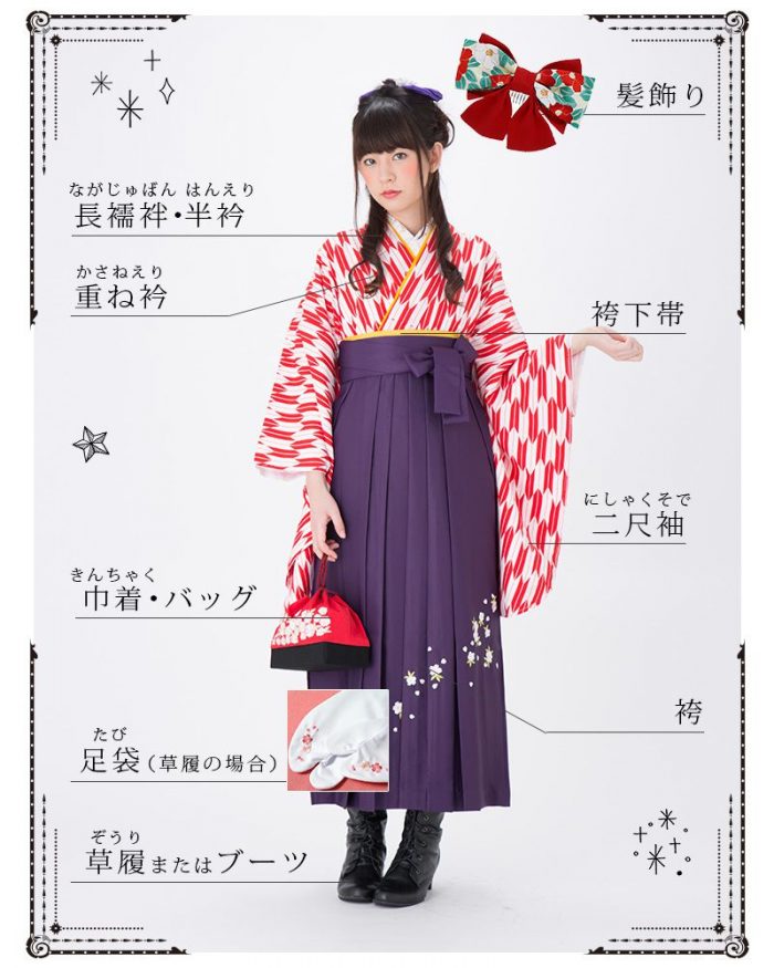 着付けが簡単な袴セットとブーツ 髪飾りのフルセットです - rehda.com