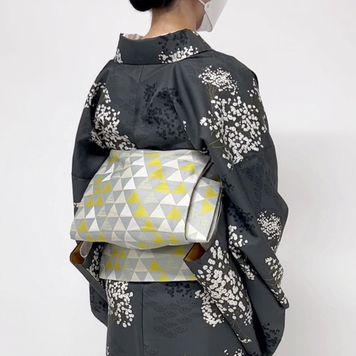 はじめて着物：京袋帯・名古屋帯で銀座結び（角出し/つのだし）の 