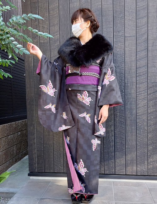 アンティーク着物 正絹 紫 パープル 大正 卒業式 パーティー kimono 袴 